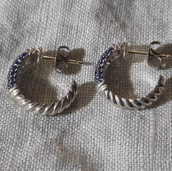 David Yurman Cable Candy Metro Hoop Earrings with Blue Sapphire, SS - Picture 5 of 14